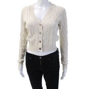 Blue & Cream Unisex Beige V-Neck Cotton Cardigan Long Sleeve Size XS